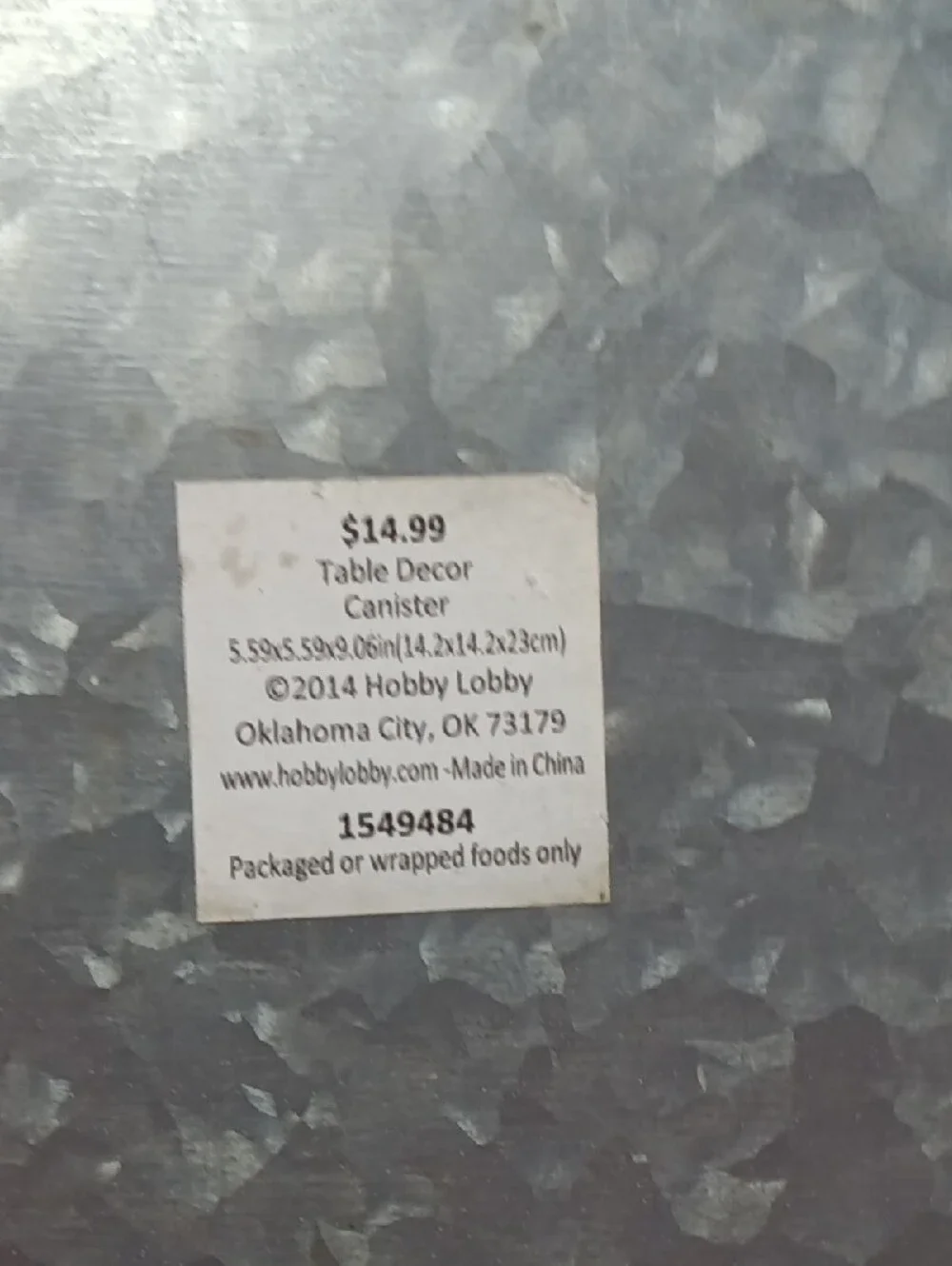 Hobby Lobby Galvanized Gray Table Decor Canister